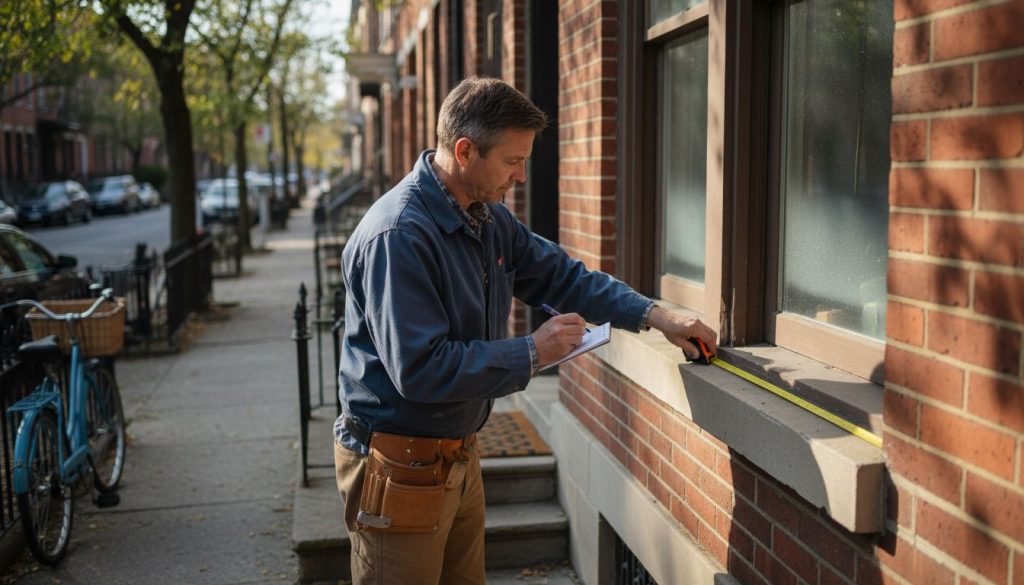Man inspects window frames for insulation