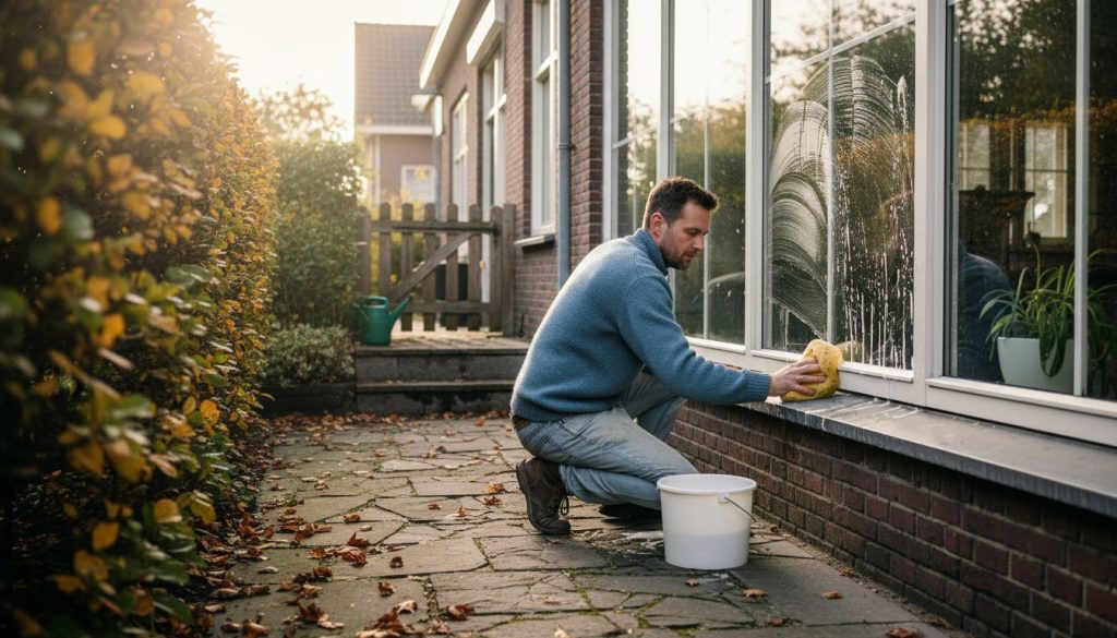 Cleaning aluminium window frames on home exterior