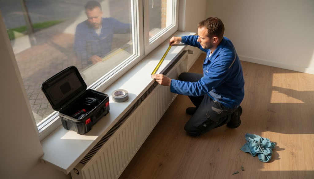 Een vakman komt langs om het energiezuinige kozijn in de woning grondig te controleren.