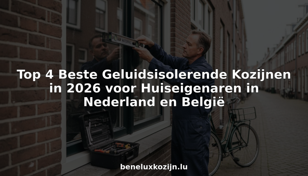 Een monteur plaatst een geluidsisolerend raam in een woning met een bakstenen gevel.