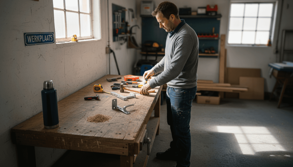 Man legt gereedschap klaar om een deur te plaatsen