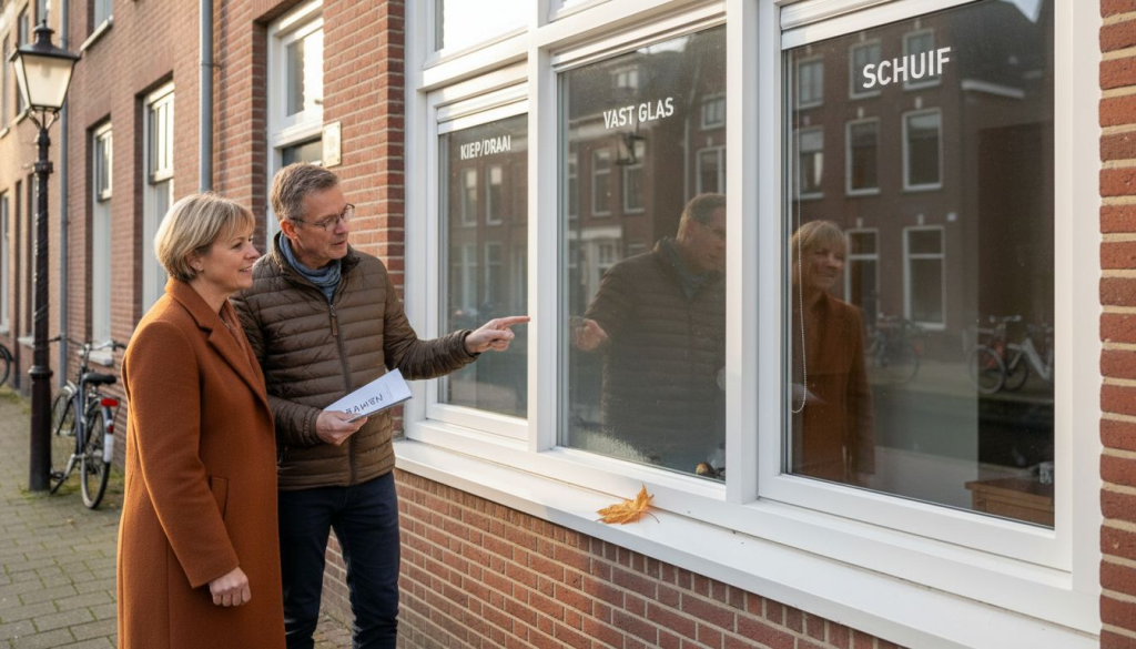 Een stel bekijkt samen de nieuwste ramen om te bepalen welke het beste bij hun huis past.