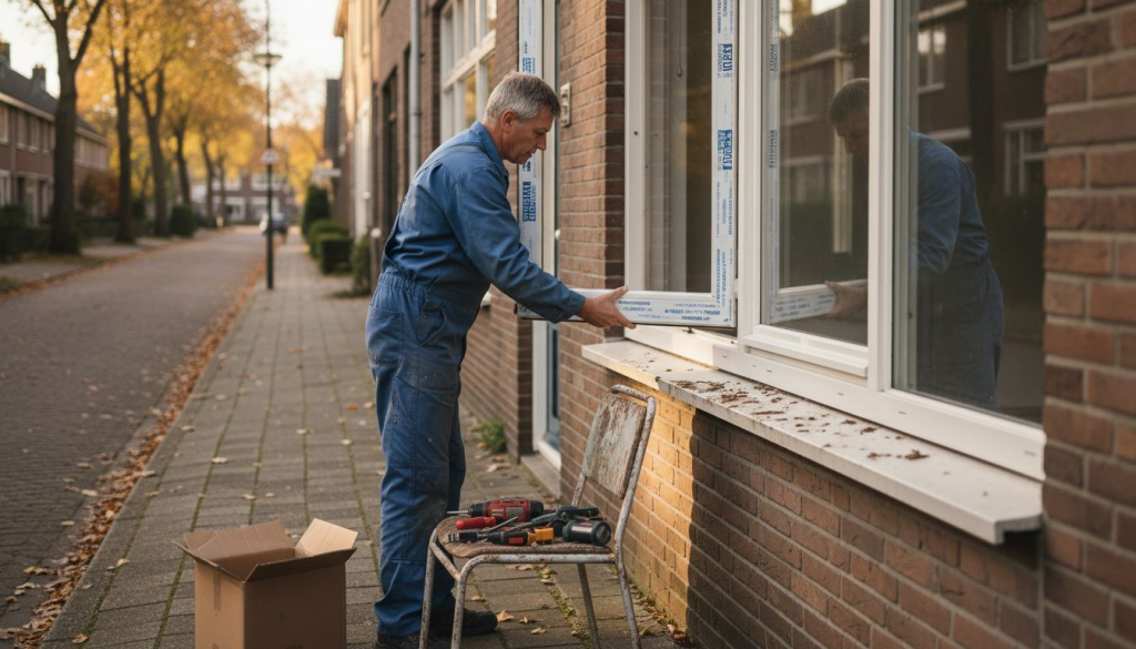 Montage van een duurzaam kunststof kozijn met hoge slagvastheid aan de woning.