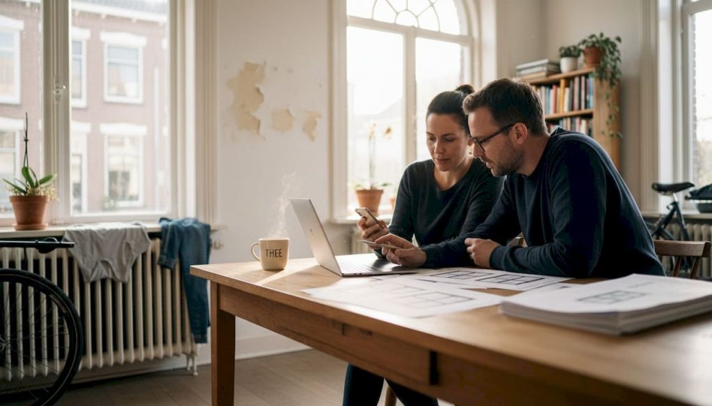 Stel bekijkt samen de verschillende financieringsmogelijkheden voor kozijnrenovatie
