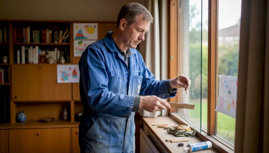 De glaszetter heeft een nieuwe ruit geplaatst in de woonkamer.