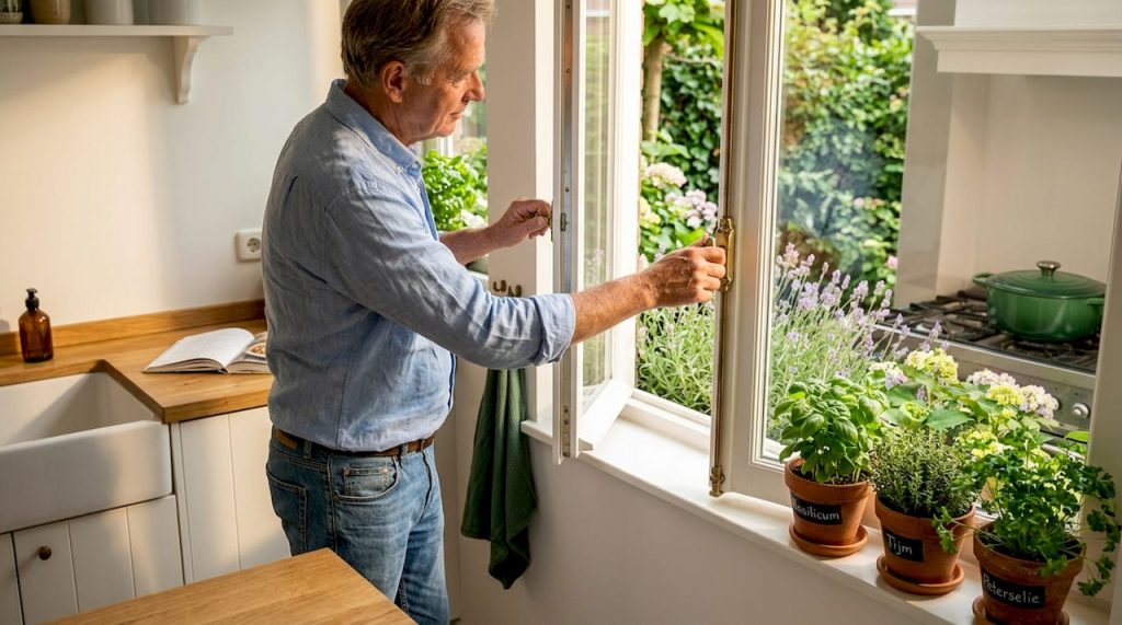 Man opent beide vleugels stolpraam woning