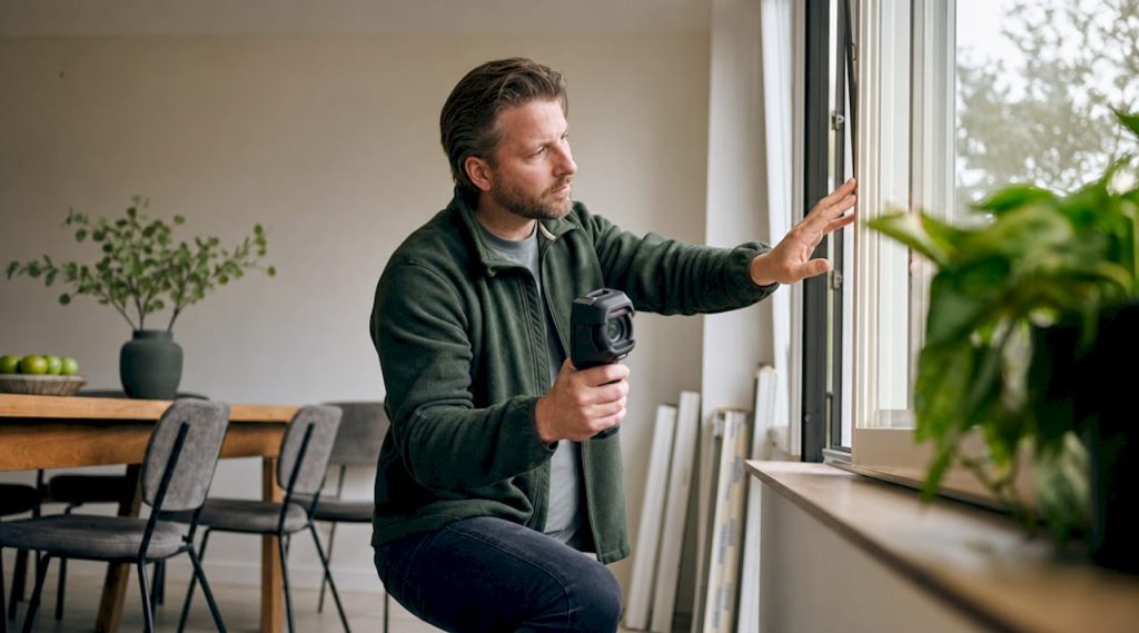Een energieadviseur controleert of de woning goed luchtdicht is.